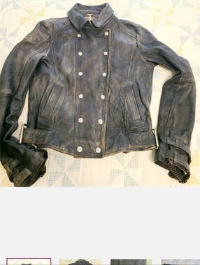 Women’s Free People Distressed Black Leather Double-Breasted Jacket